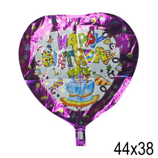 Шар фольгированный "Сердце" с надписью Happy Birthday с тортиком 44х38см.
